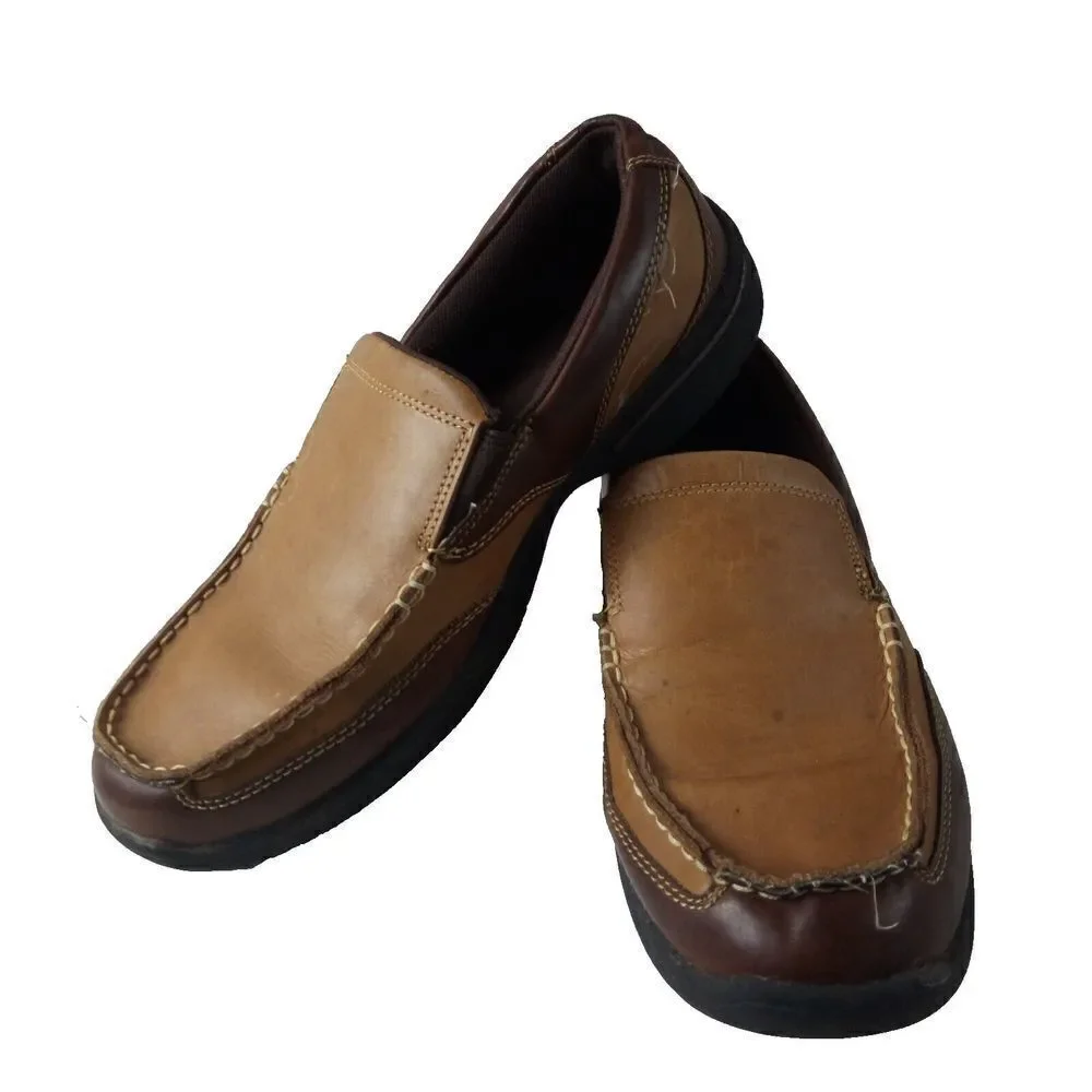 Croft & Barrow Two Tone Brown Leather Slip-On Casual Loafer Shoes Size 9.5M